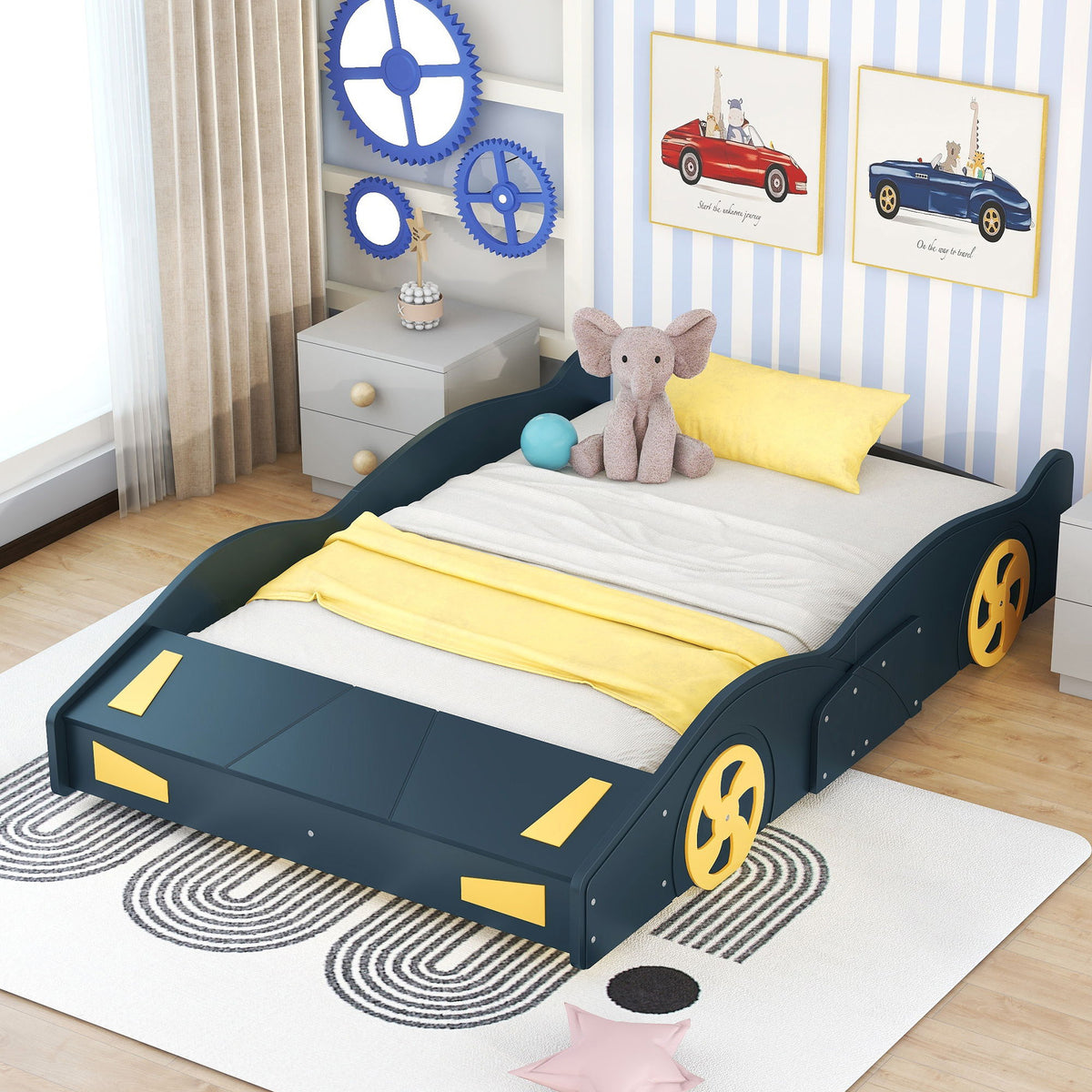 Race Car Shaped Platform Bed With Wheels And Storage