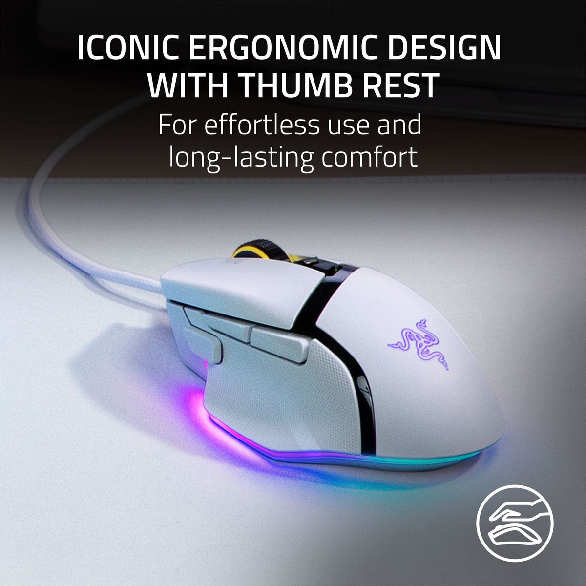 Razer - Basilisk V3 Optical Gaming Mouse with Chroma RBG Lighting - Wired - White