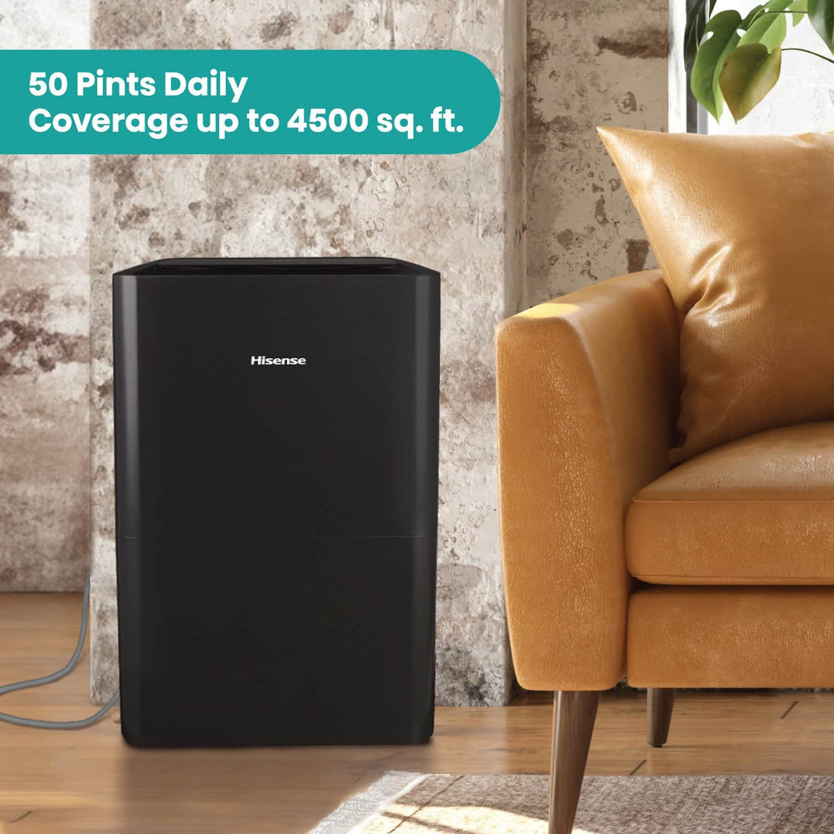 Hisense - 50-Pint Dehumidifier with 12 quarts Bucket Capacity and Pump - Black