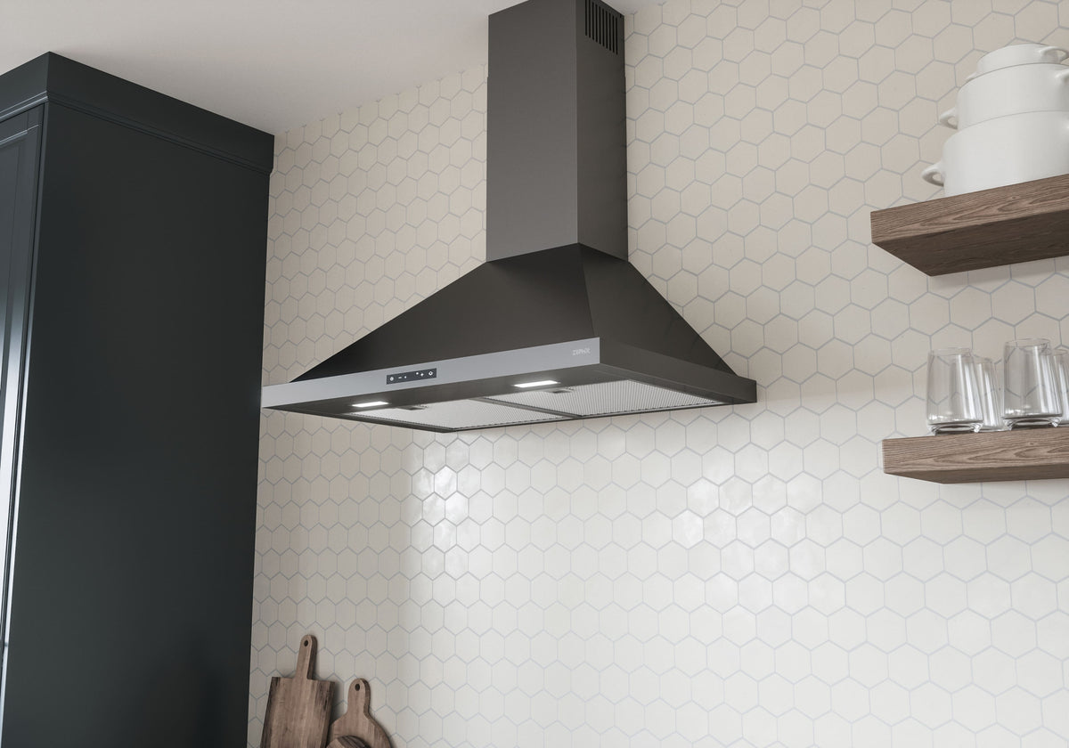 Zephyr - 36 inches - Convertible - Wall Range Hood - Black Stainless Steel