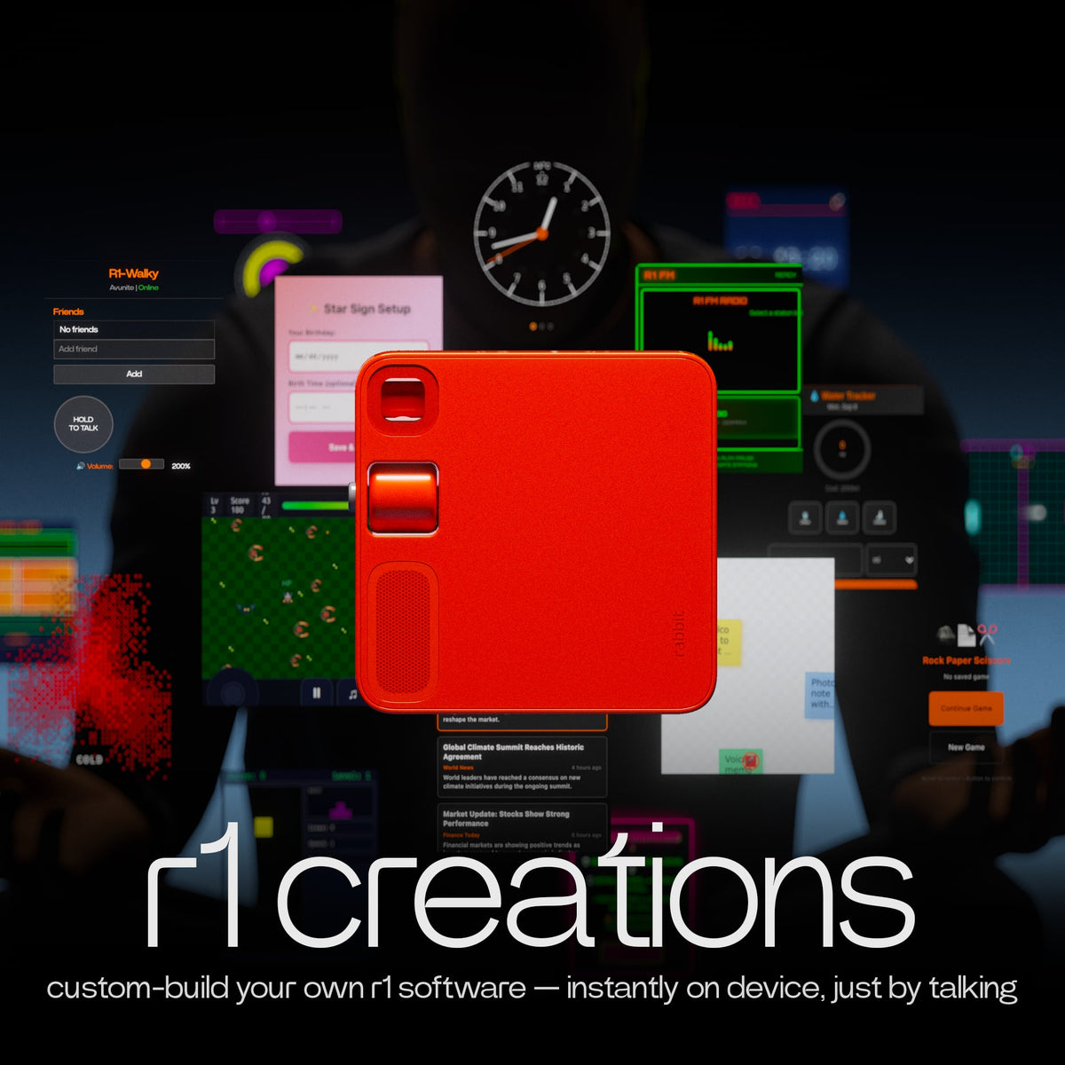 Rabbit - r1 | AI Recorder, Unlimited Transcripts, Voice Control HermesAgent, ClaudeCode, OpenClaw | No Subscription - Leuchtorange