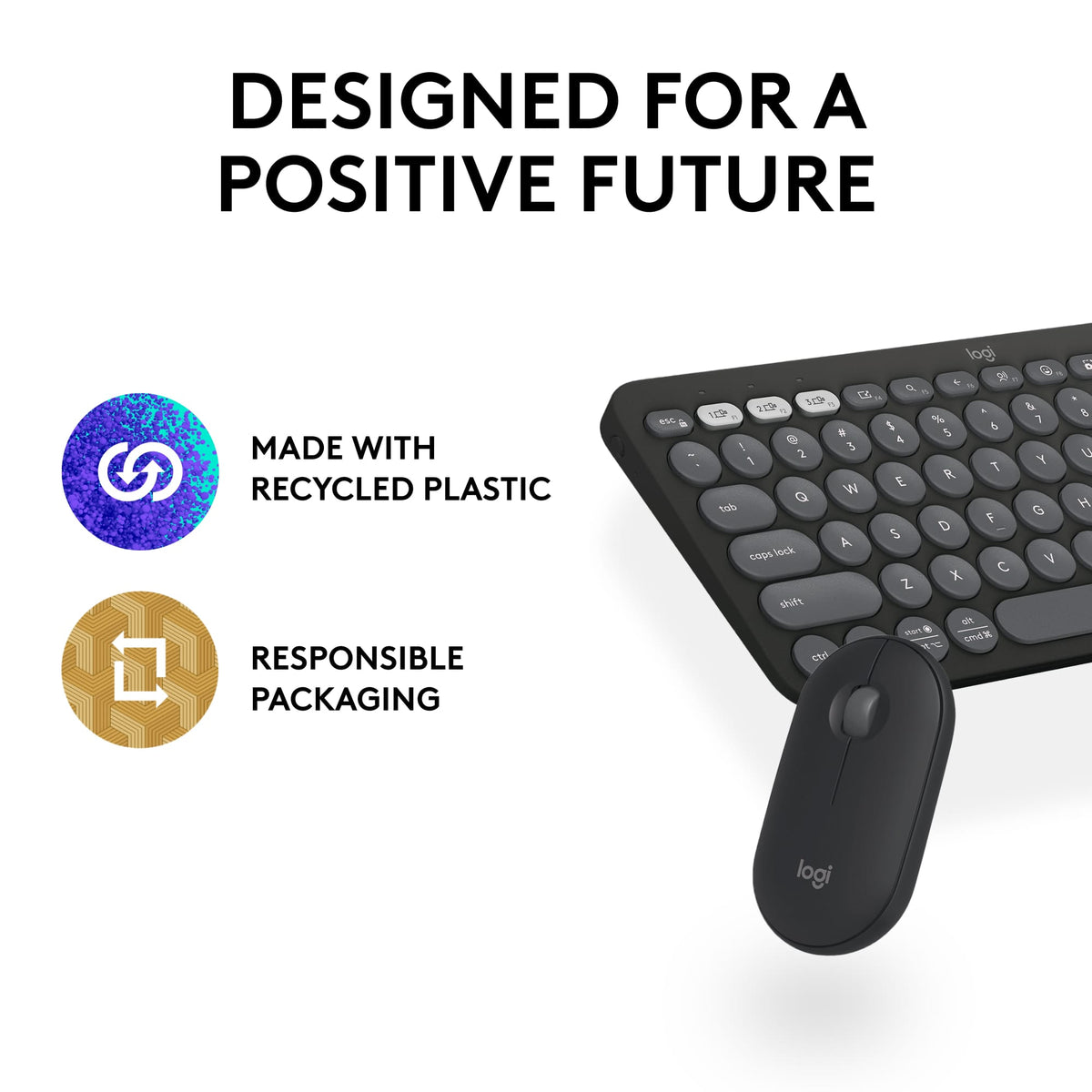 Logitech - Pebble 2 Combo Compact Wireless Scissor Keyboard and Mouse Bundle for Windows, macOS, iPadOS, Chrome - Graphite