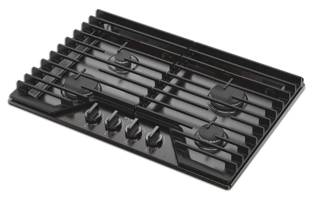 Whirlpool - 30 in. Wide 4 burners Built-In Gas Cooktop with EZ-2-Lift Hinged Cast-Iron Grates - Black Stainless Steel