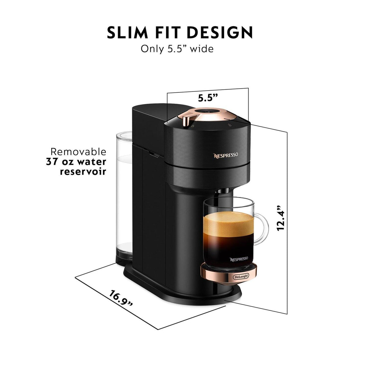 Nespresso - Vertuo Next Premium Coffee and Espresso Maker plus Aeroccino3 Milk Frother in Black - Black Rose Gold
