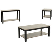 Juego de 3 mesas con estante de almacenamiento abierto, incluye mesa de centro, mesa auxiliar y mesa de consola - Negro / Negro / Gris / Gris