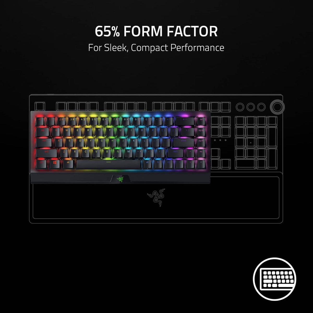 Razer - BlackWidow V3 Hyperspeed Phantom Edition 65% Mini Wireless Mechanical Gaming Keyboard with Chroma RGB Backlighting - Black