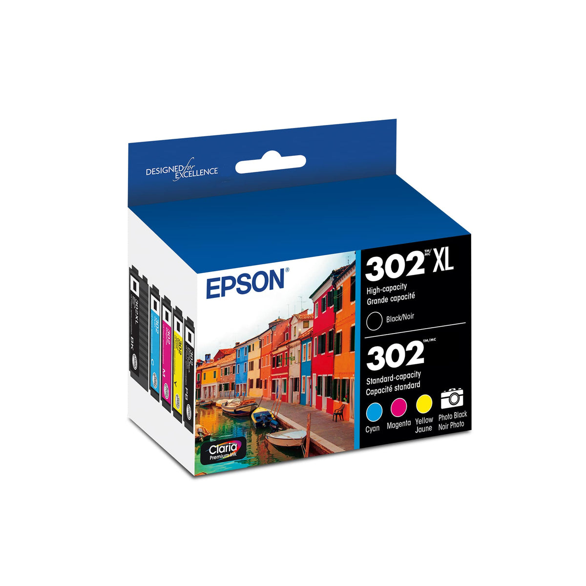 Epson - 302/302XL 5-Pack High-Yield and Standard Capacity Ink Cartridges - Photo Black/Cyan/Magenta/Yellow