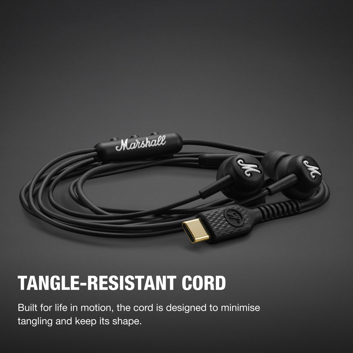 Marshall - Mode USB-C In-ear Wired Earbuds with Built-in Microphone, Customizable Fit, Tangle-resistant Cord and Dynamic Drivers - Black