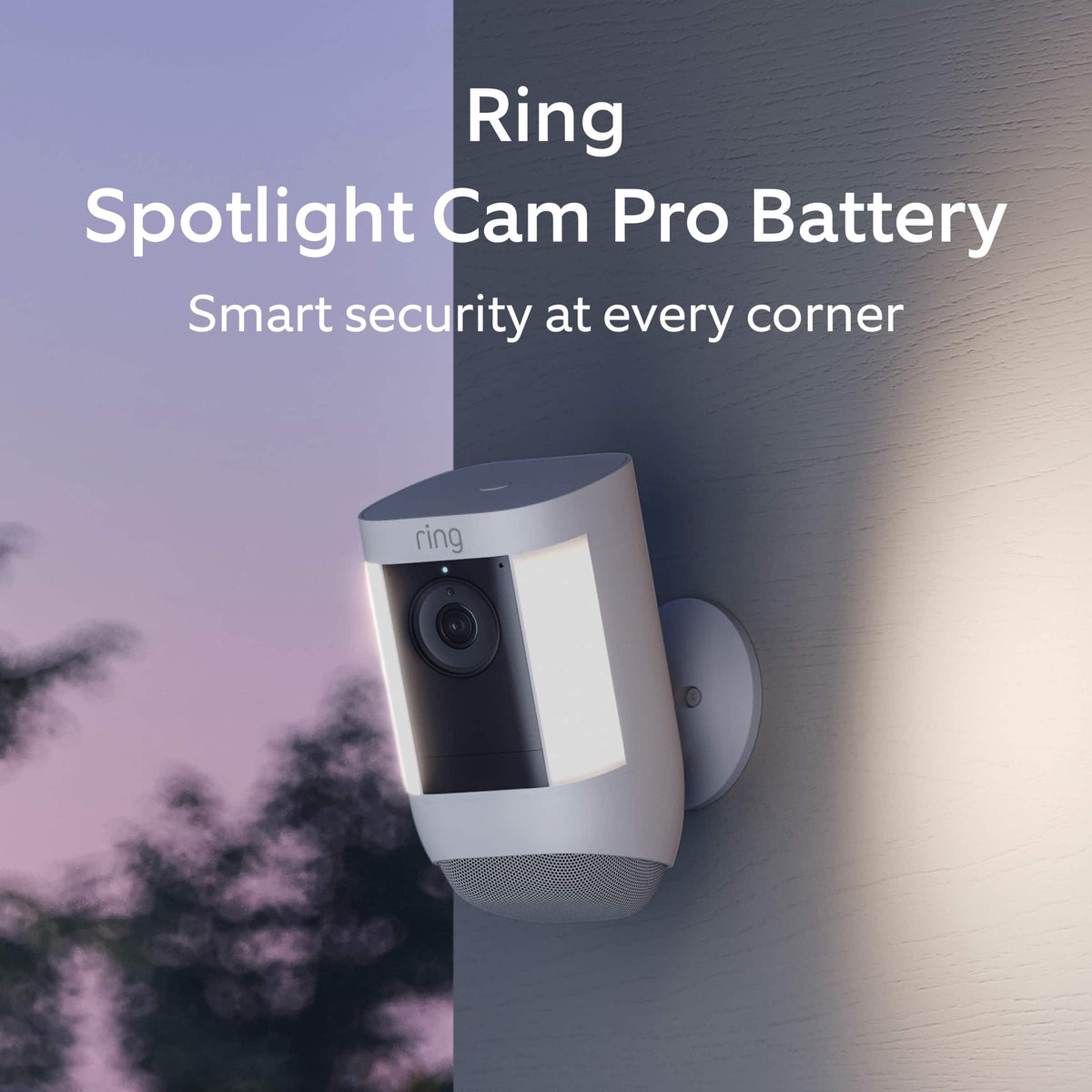 Ring - Spotlight Cam Pro, Battery with 2K Video and Ring-Vision, LED Lights, Dual-Band Wifi, and 3D Motion Detection - White