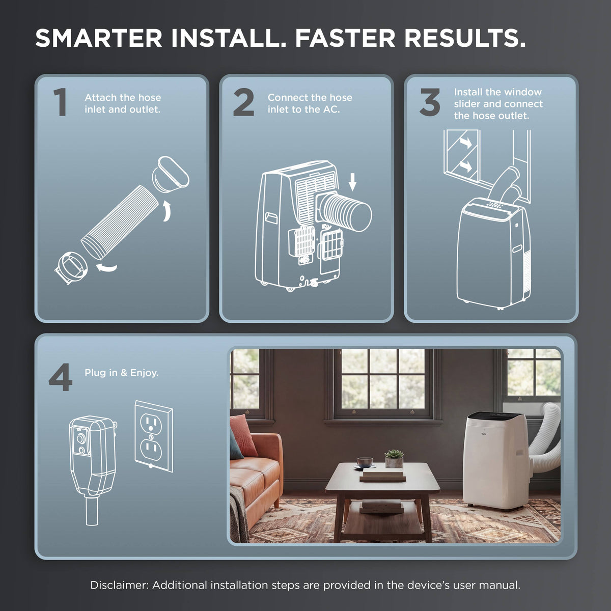 TCL - 450 Sq. Ft. 10,000 BTU Q-Series Ultra-Quiet Dual Hose Inverter Smart Portable Air Conditioner - White