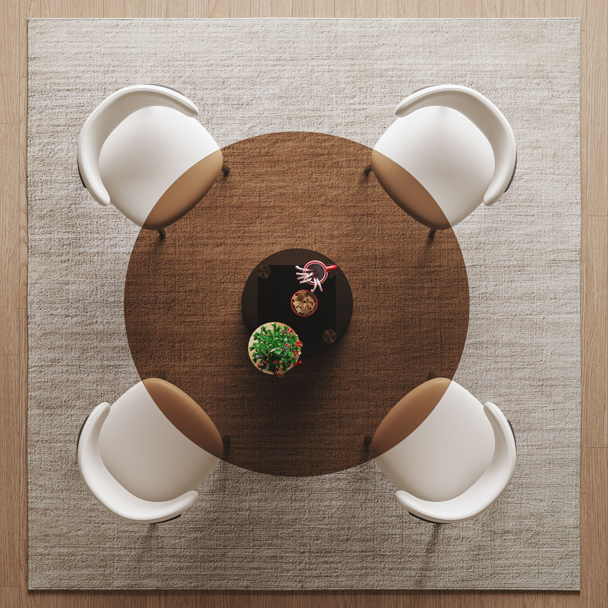 Mesa de comedor redonda con superficie de vidrio templado - Negro / Marrón