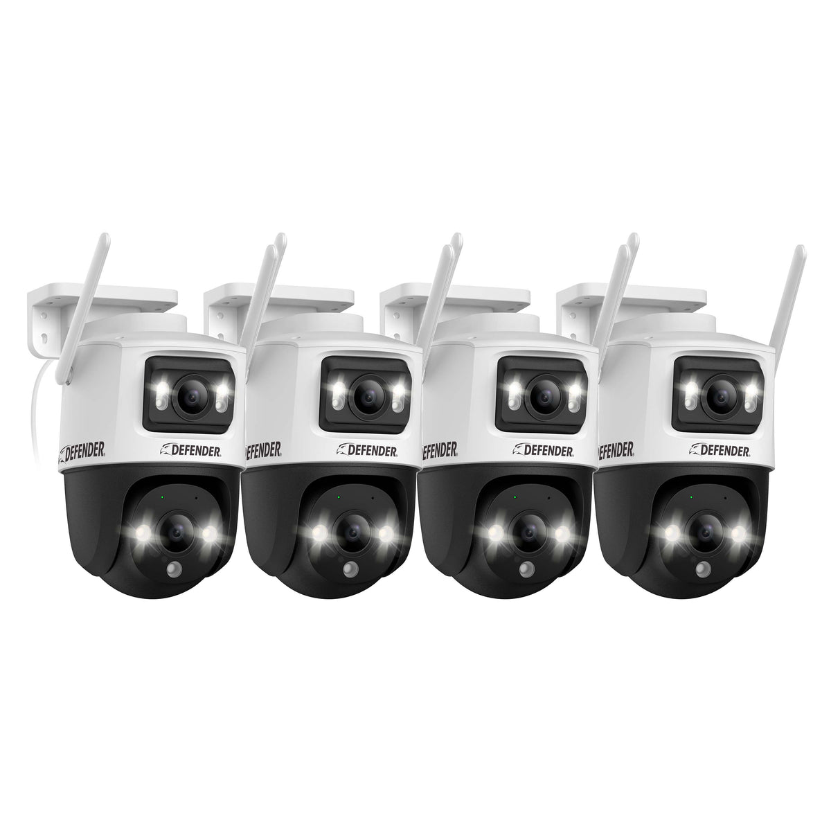 Defender - AI POWERED Guard Pro 3K PLUS Dual Lens PTZ Wi-Fi 6 Plug-in Security Camera - 4 Pack - White