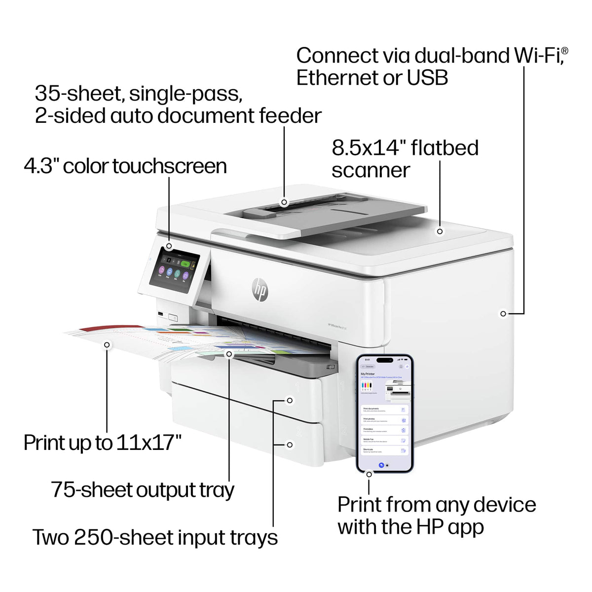 HP - OfficeJet Pro 9730 Wireless AI-Enabled Wide Format All-in-One Inkjet Printer with 3 Months of Instant Ink - White