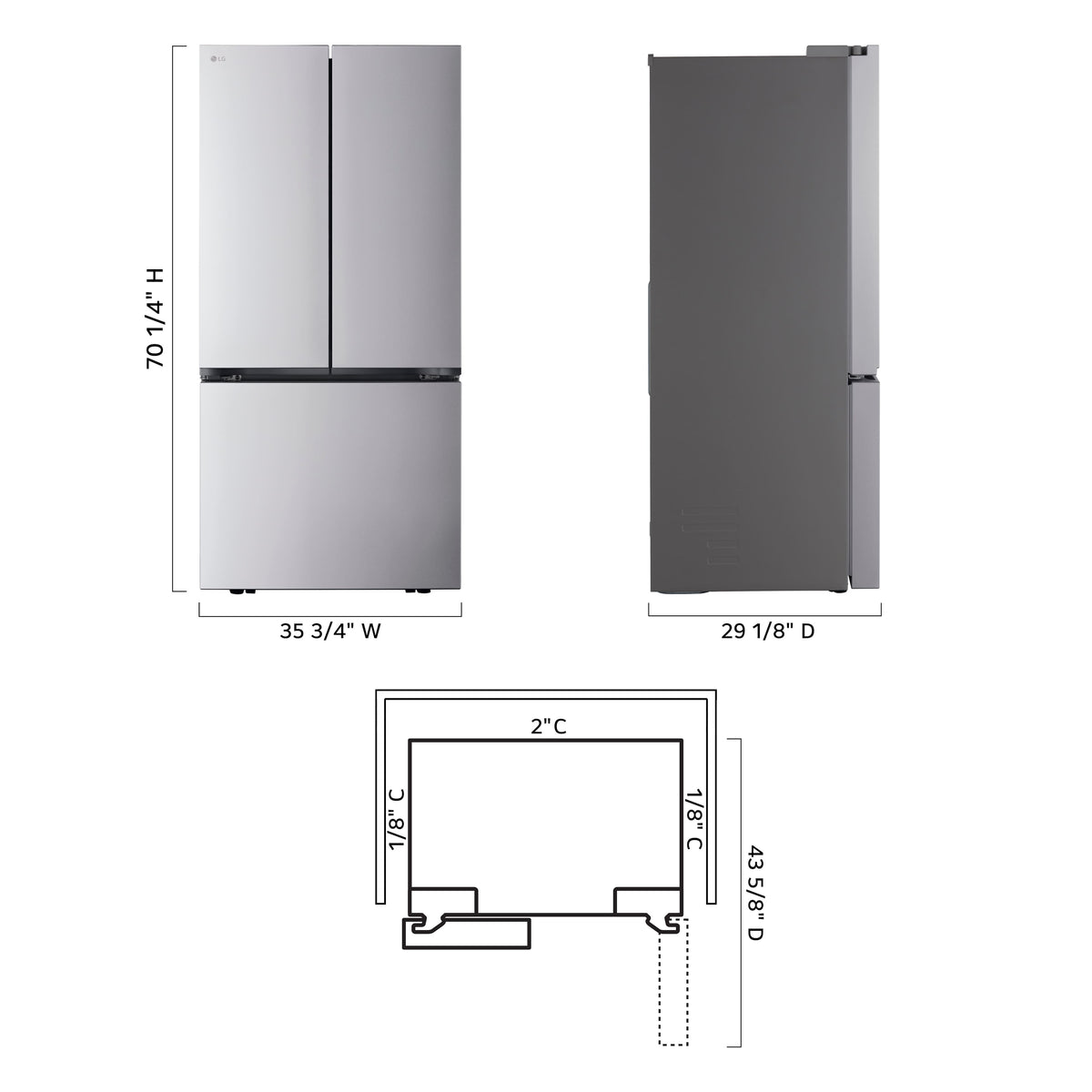 LG - 36-in Wide Counter-Depth MAX 26.5 Cu. Ft. French Door Smart Refrigerator with Internal Water Dispenser - Stainless Steel