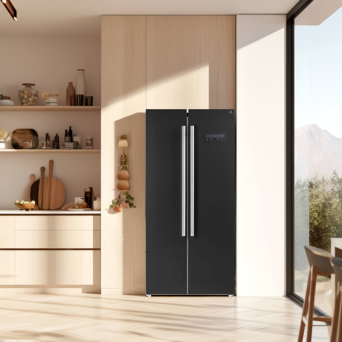 Forno Appliances - 33 in. Wide Salerno 15.6 Cu. Ft. Freestanding Counter-Depth Side-by-Side Refrigerator with Customizable Handles - Black