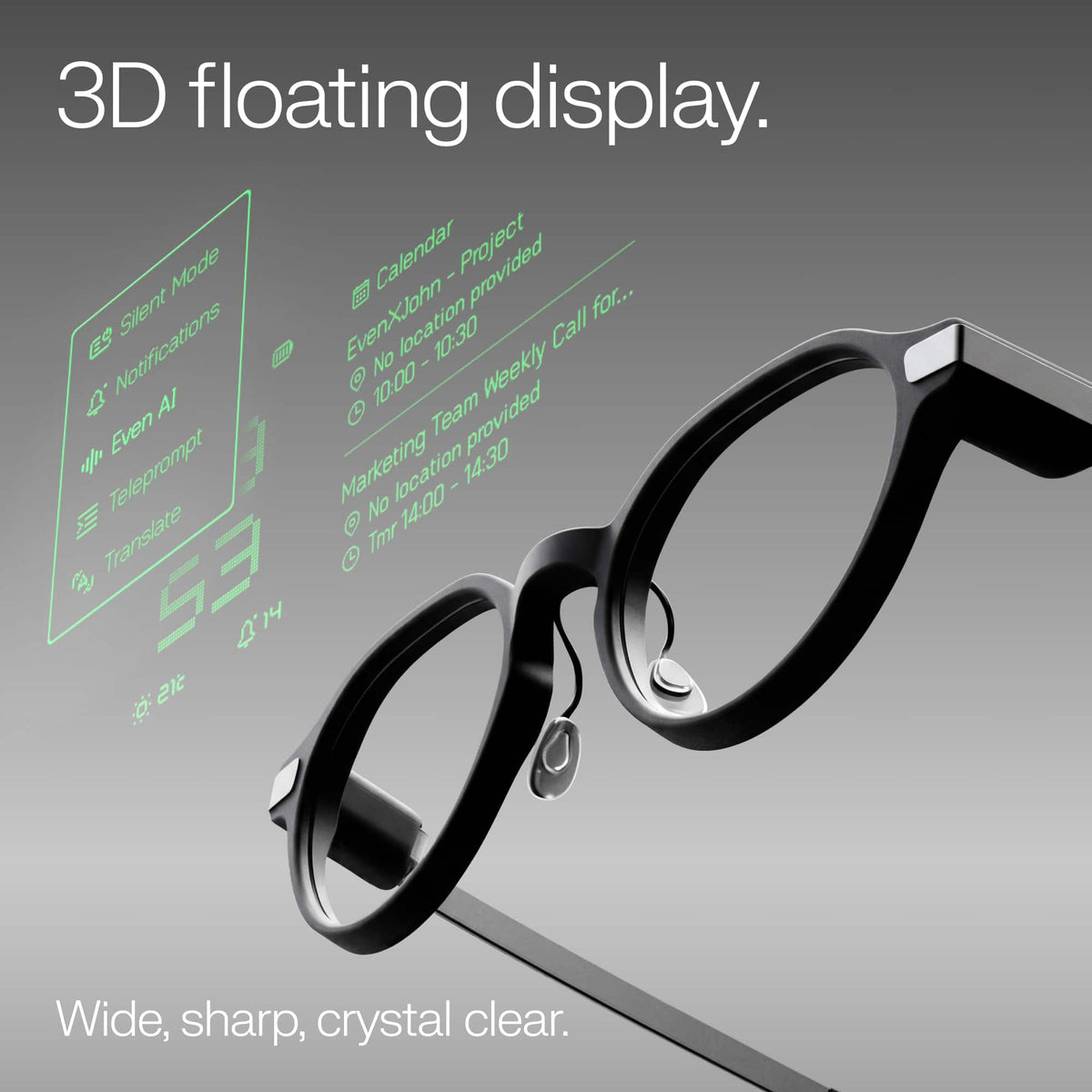 Even Realities - Even G2 B - Everyday Display Smart Glasses, Camera-free, Privacy First - Gray
