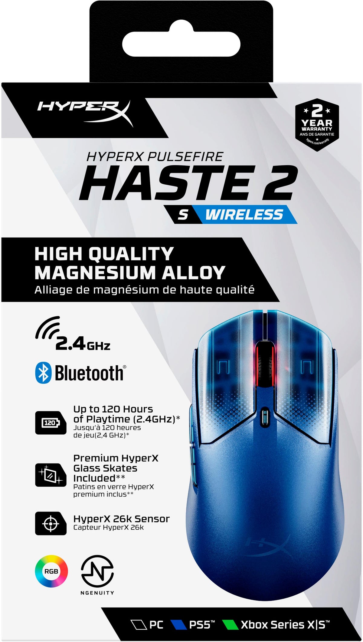 HyperX - Pulsefire Haste 2 S Lightweight Wireless Optical Gaming Mouse with RGB Lighting - Wireless - Navy