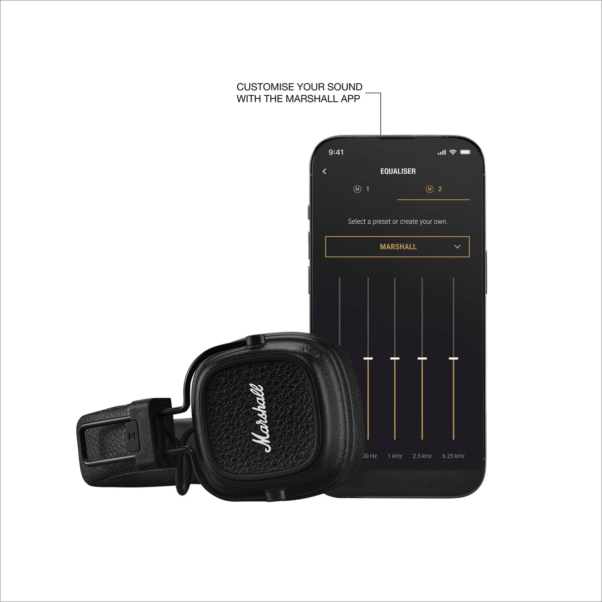 Marshall - Major V Wireless On-Ear Bluetooth Headphones with Lightweight Foldable Design and Microphone for Calls - Black