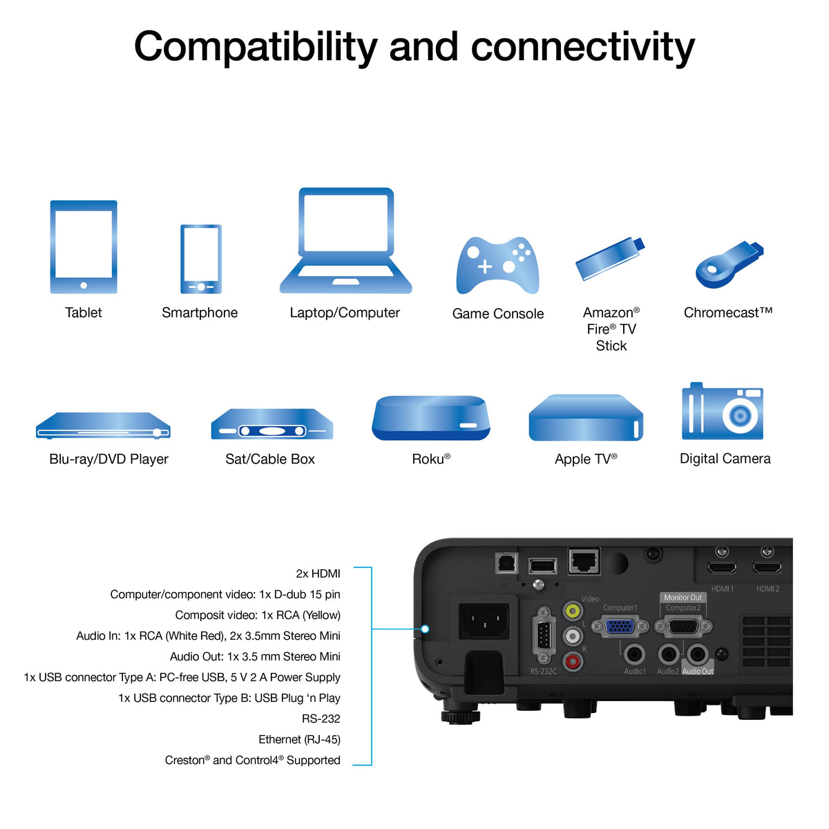 Epson - Pro EX11000 Laser Projector, 4,600 Lumens of Color and White Brightness, 3LCD, Full HD 1080p, Wireless - Black