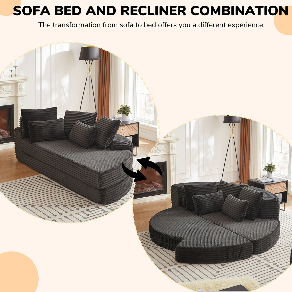 Sofá cama semicircular 2 en 1 con almohada para el cuello