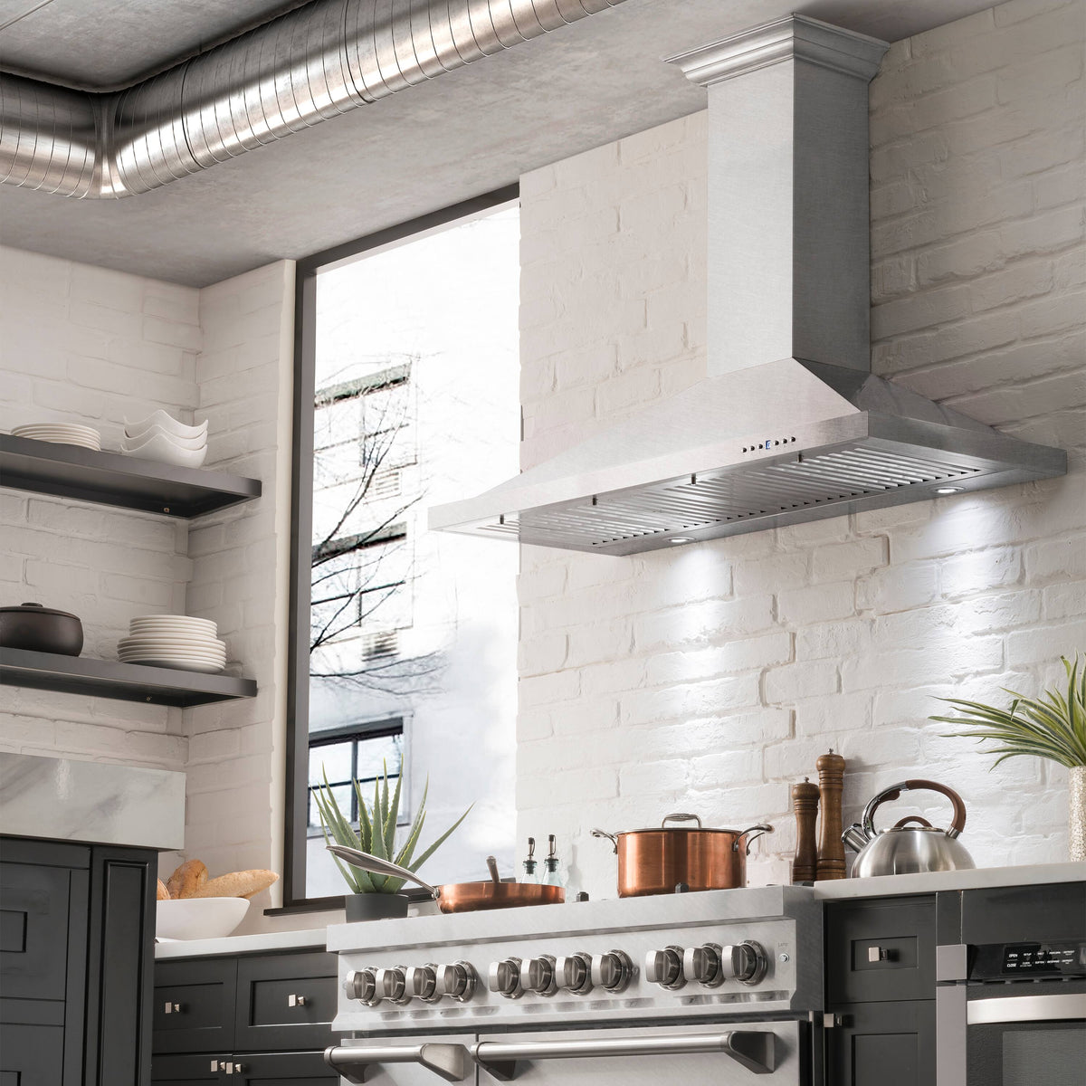 ZLINE - 48 inches - Externally Vented & Convertible - Wall Range Hood - Satin Stainless Steel