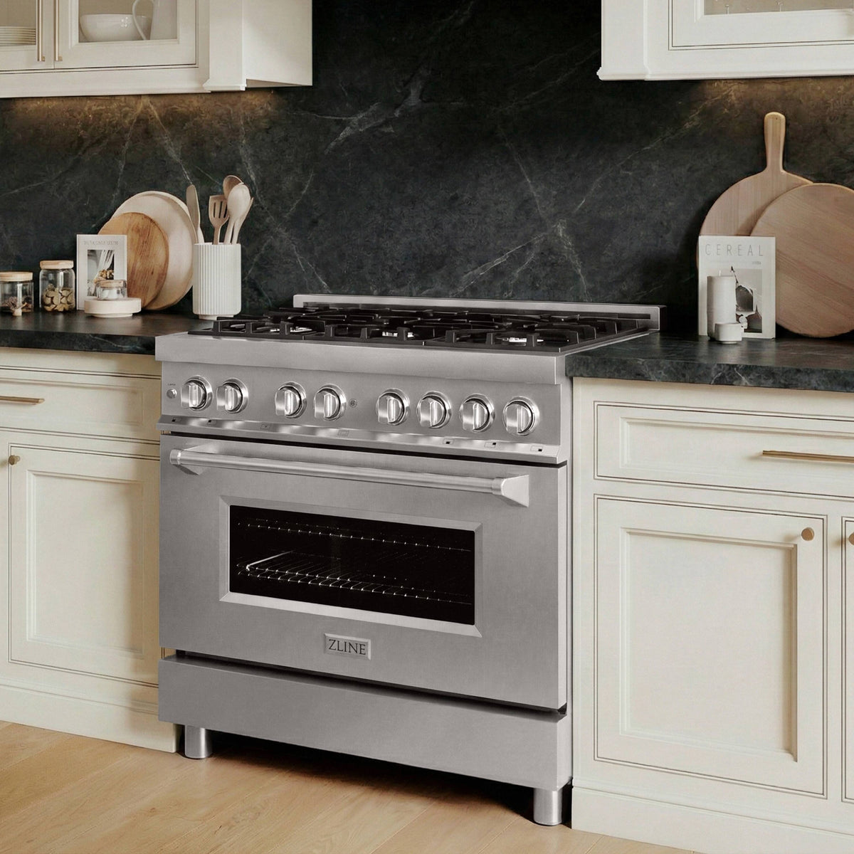 ZLINE - 36 in. Wide 6 Burner 4.6 cu. ft. Legacy Freestanding Dual Fuel Range with  Electric Convection Oven in Stainless Steel - Stainless Steel