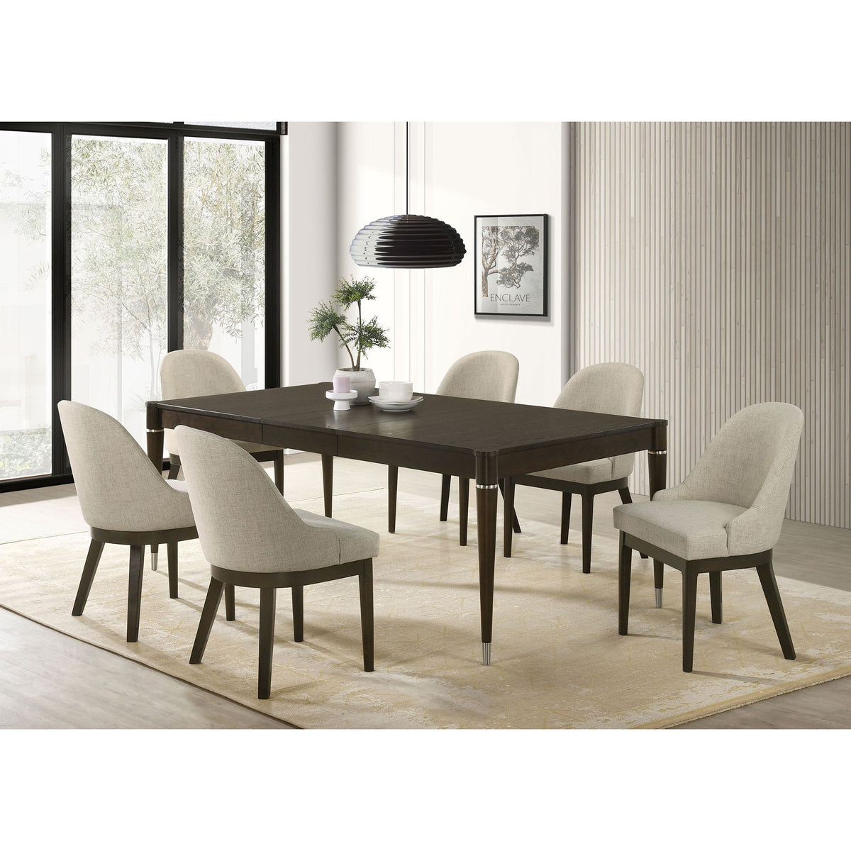 Juego de comedor rectangular de 7 piezas Blakely con mesa extensible y sillas tapizadas - Fresno Marrón