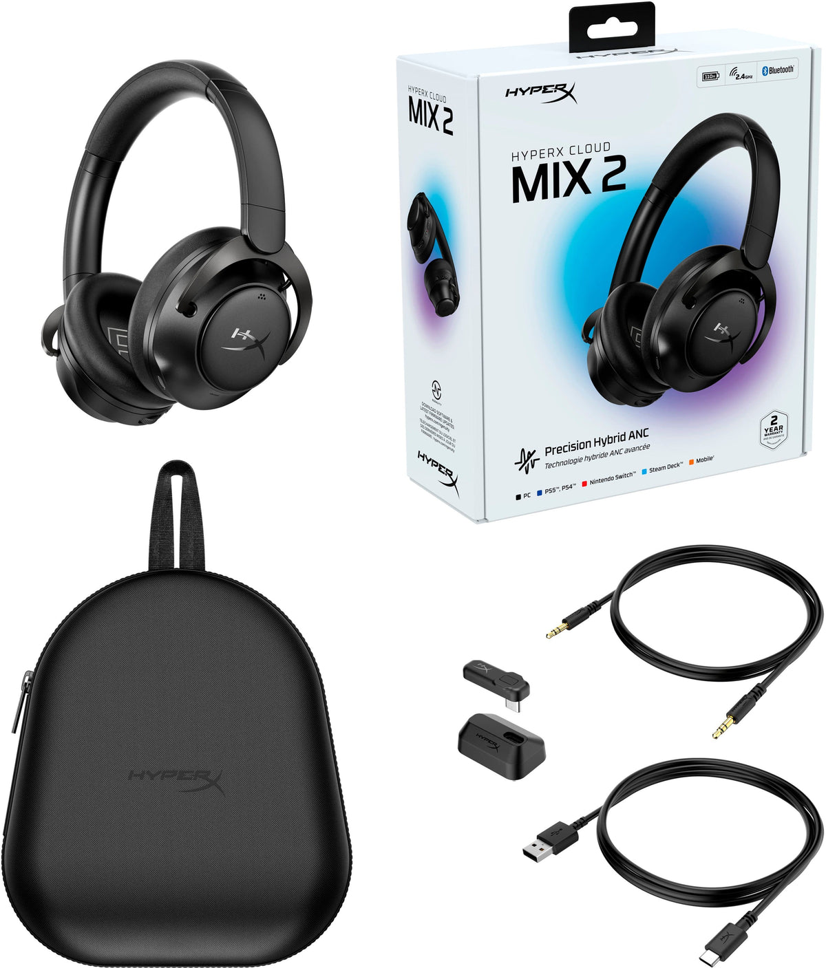 HyperX - Cloud MIX 2 Dual Wireless Gaming Headset for PC, PS5, PS4, Nintendo Switch, Steam Deck, and Mobile - Black