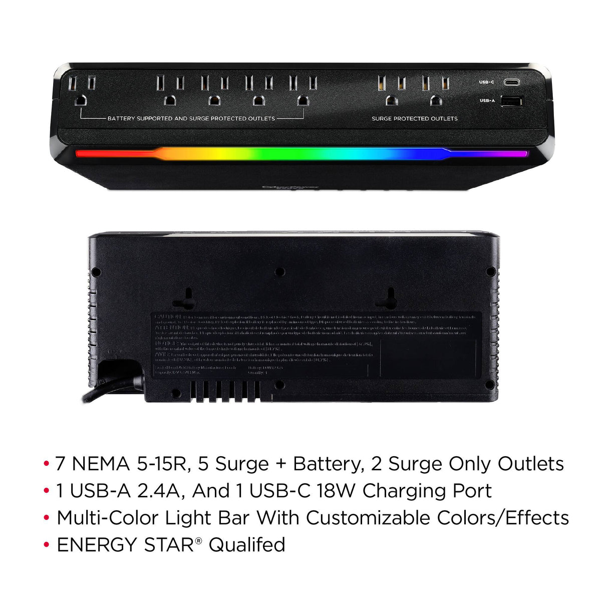 CyberPower - GX950UC Gaming UPS System with RGB Lighting and USB Charging Ports - Black