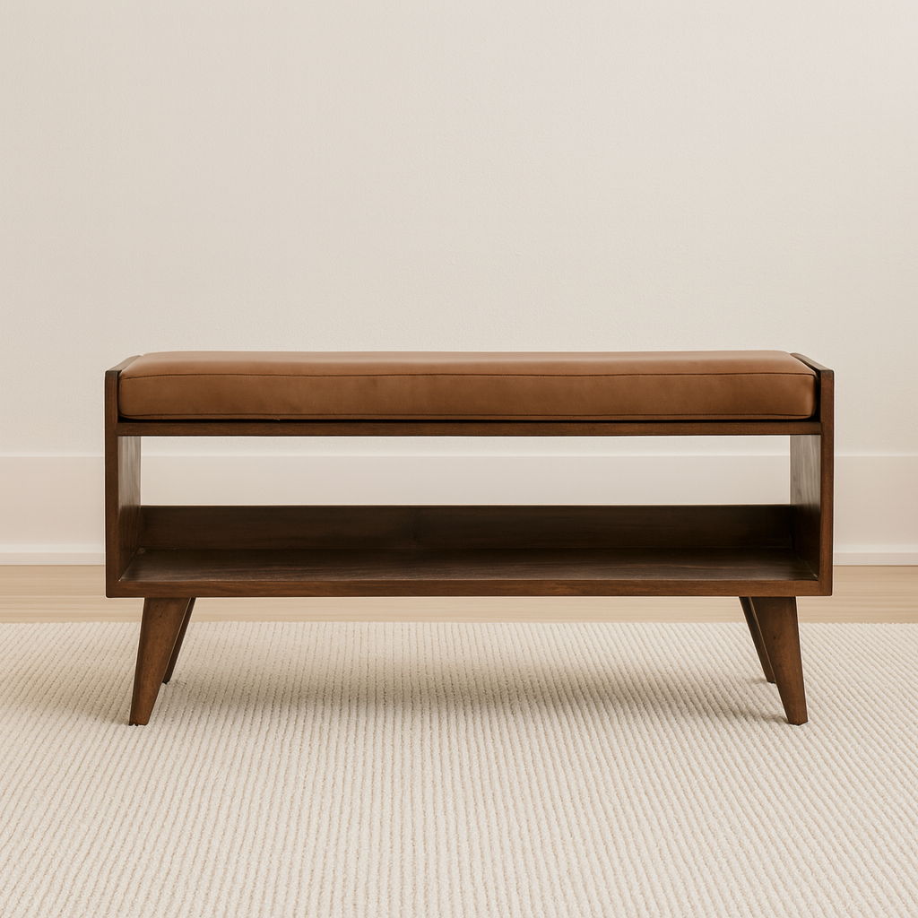 Solid Wood Bench With Upholstered Sea