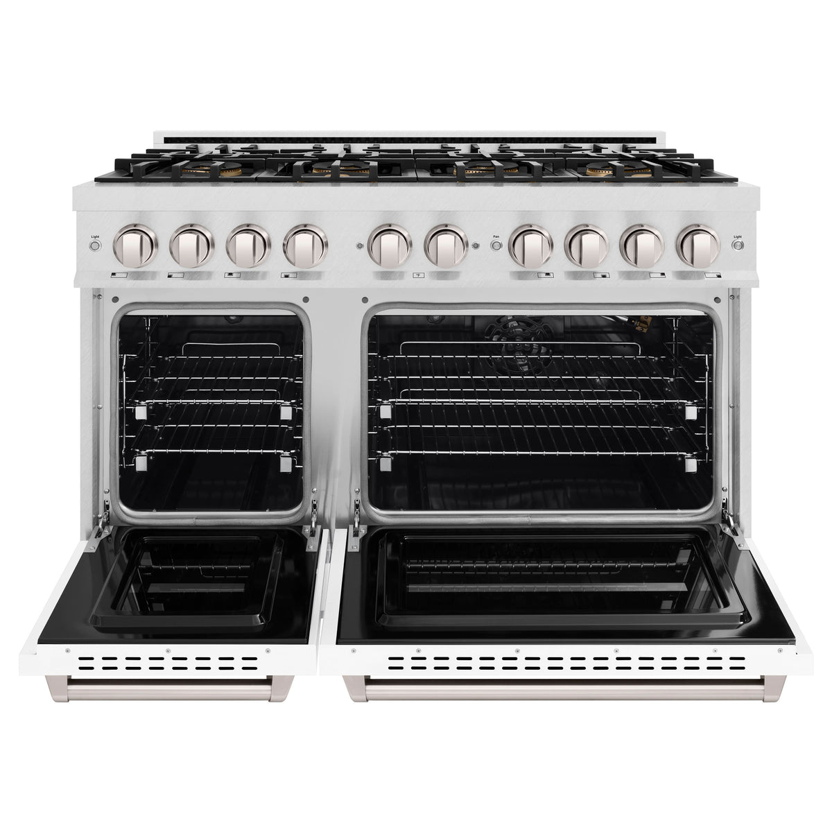 ZLINE - 48 in. 6.7 cu. ft. Classic Freestanding DuoPro Gas Range with Dual Ovens in Satin Stainless Steel & White Doors - White Matte