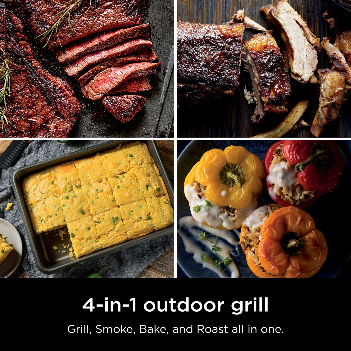 Ninja - Woodfire Outdoor Grill & Smoker, 4-in-1 Functionality, Authentic Woodfire Flavors, Electric Heat - Black