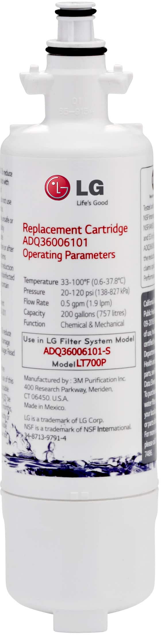 LT700P/LT700PC Water Filter for Select LG Refrigerators - White