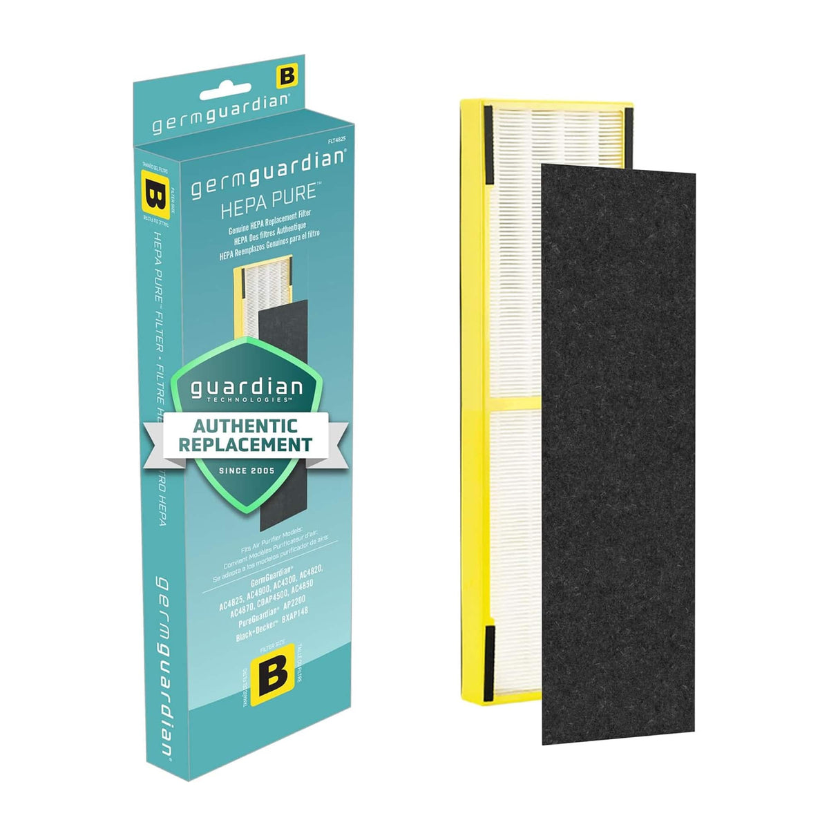 Genuine HEPA Pure Replacement Filter B for GermGuardian Air Purifier Models AC4800 Series, AC4300, AC4900, CDAP4500 - Black