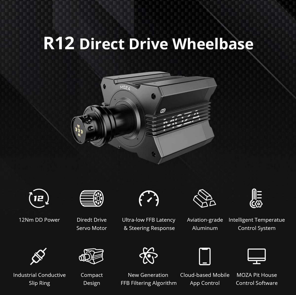 Moza Racing - R12 V2 Direct Drive Sim Racing Wheelbase for Windows - Black