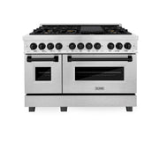 48 in. Wide 8 Burner ZLINE Autograph Legacy Dual Fuel Range in Satin Steel & Black Accents (RASZ-SN-48-MB) - Satin Stainless Steel