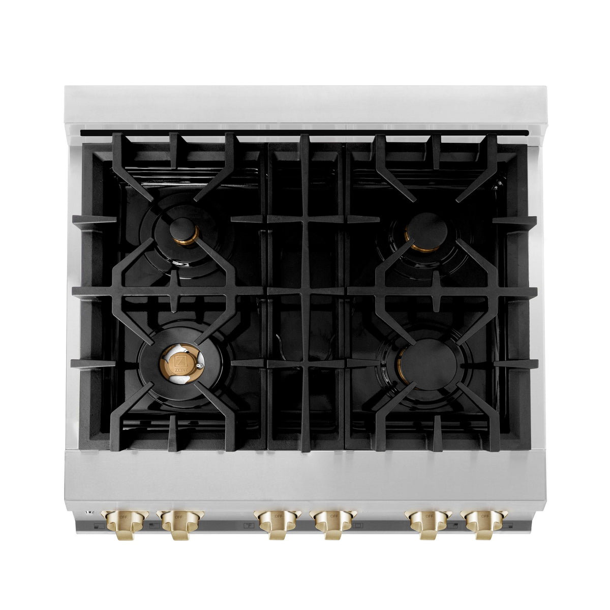 ZLINE - 30 in. Wide 4 Burner Autograph Legacy Dual Fuel Range with Polished Gold Accents (RAZ-30-G) - Stainless Steel/Polished Gold Accents
