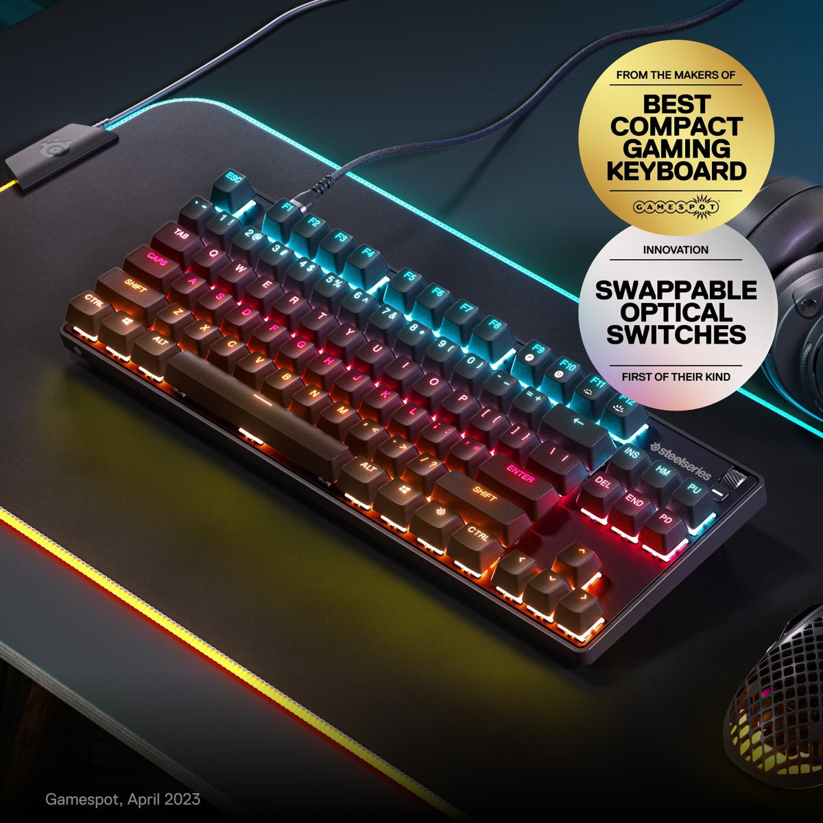 SteelSeries - Apex 9 TKL Wired Optical OptiPoint Adjustable Actuation Switch Gaming Keyboard with Rapid Tap - Black