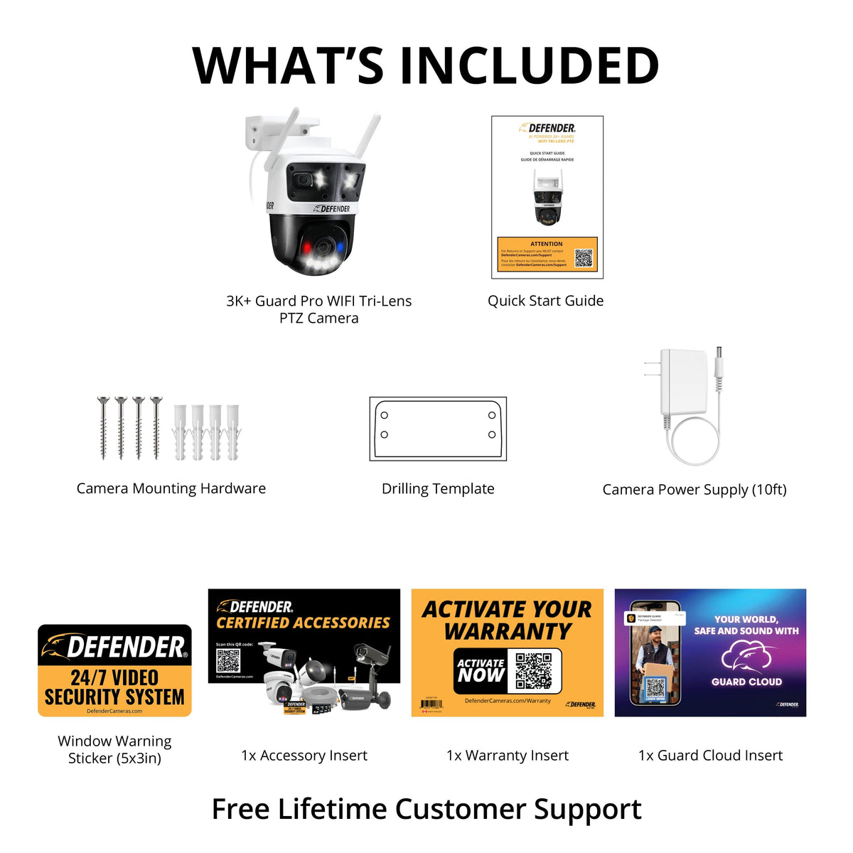 Defender - AI 3K+ Guard Tri-Lens PTZ WIFI Plug-in Security Camera, 360° Tracking, AI Detection, Works w/ Guard App - White