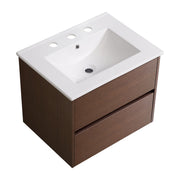 Mueble de baño con lavabo para colgar en la pared - Marrón / Marrón / Blanco