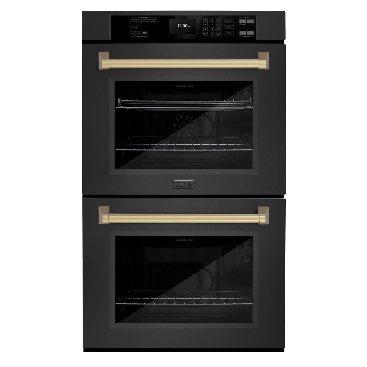 ZLINE - 30 in. Autograph Double Wall Oven w/ Air Fry in Black Stainless & Bronze Handles - Black Stainless Steel