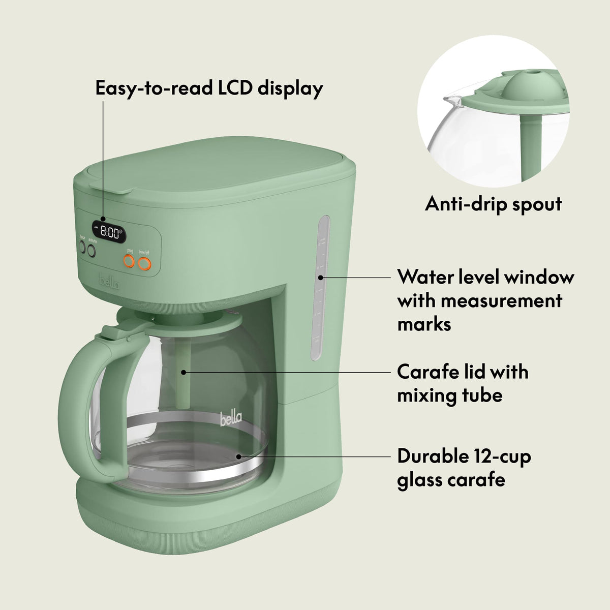 Bella - 12-Cup Programmable Coffee Maker - Seaglass