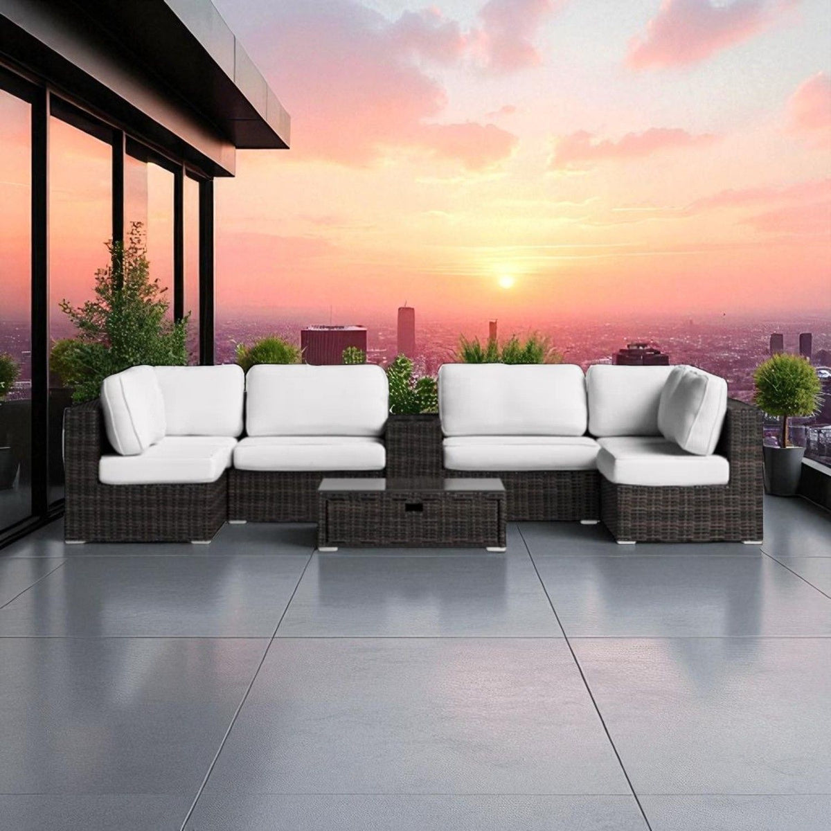 Elegant 4 Person Wicker Patio Seating Set With Cushions And Glass Top Table