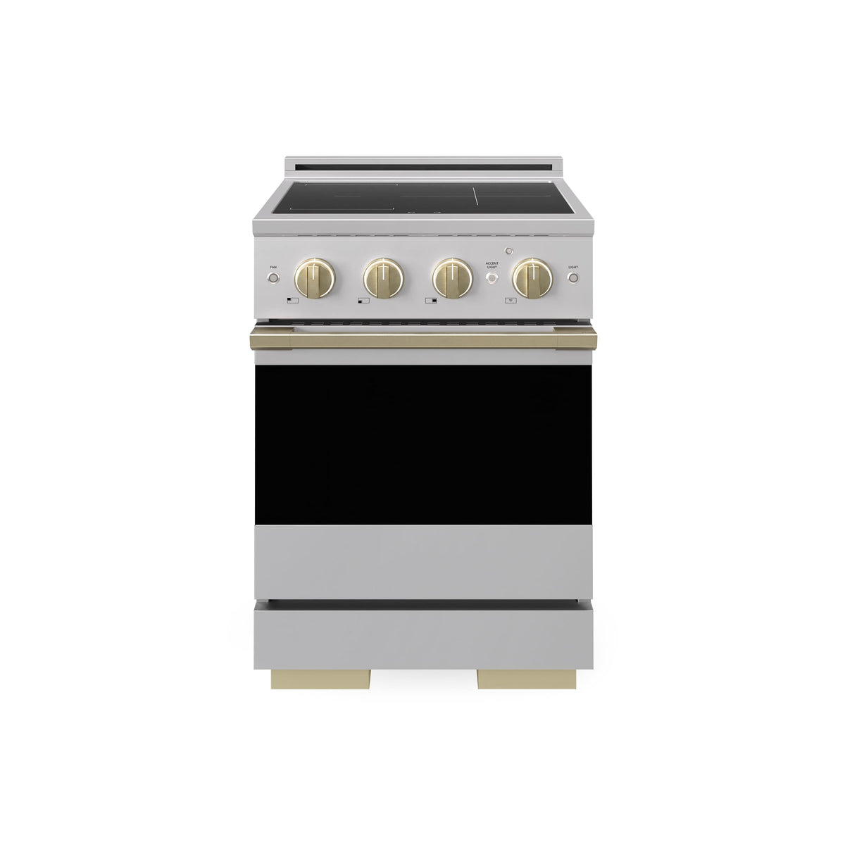 ZLINE - Autograph 24 in. 3.2 cu. ft. Marino Freestanding Induction Range with 3 Burners and Convection Oven w/ Bronze Accents - Stainless Steel