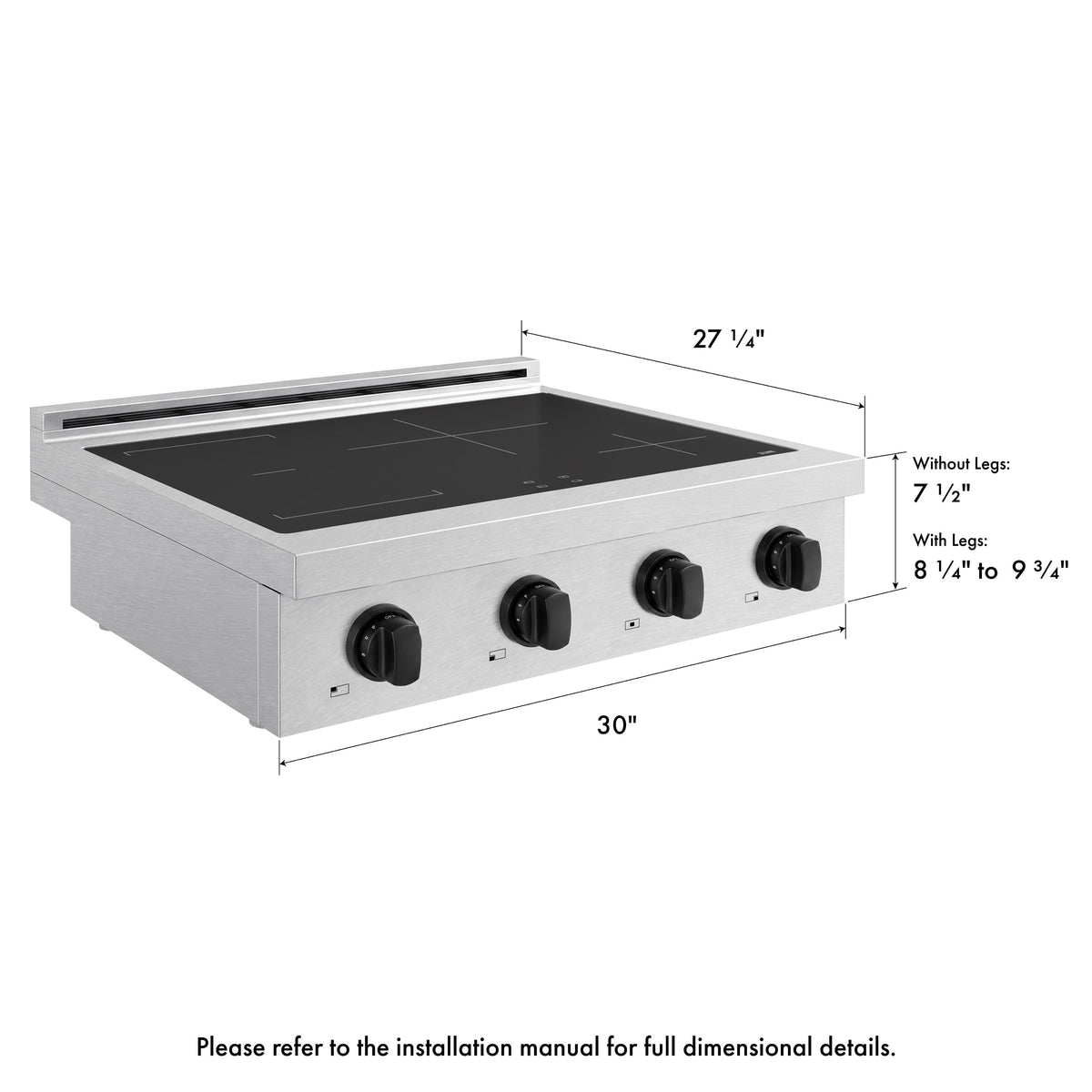 ZLINE - Autograph 30 in. Paramount Built-in Induction Rangetop with 4 Element Cooktop in Satin Steel & Matte Black Accents - Satin Stainless Steel