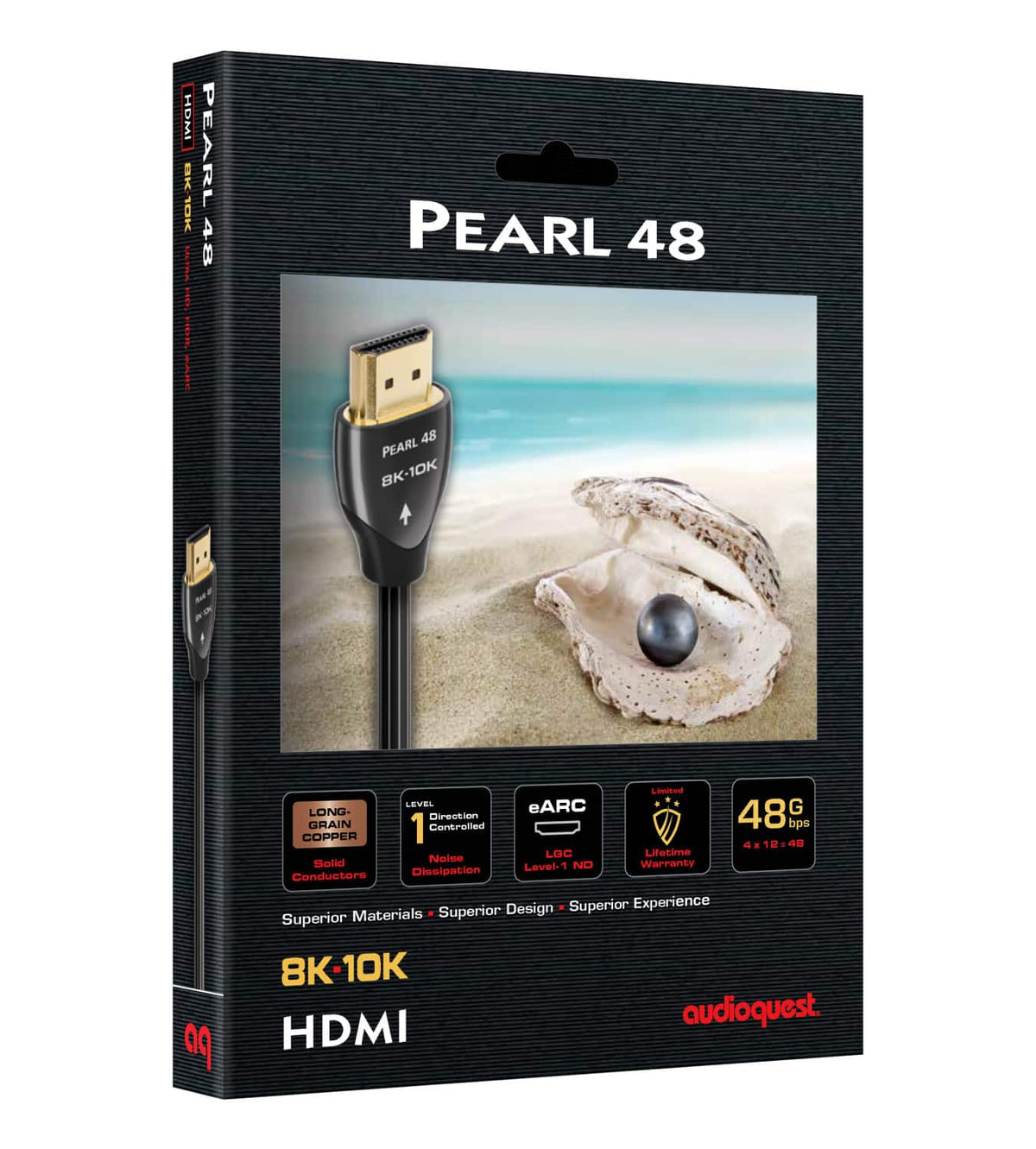 AudioQuest - Pearl 48 7.4' 4K-8K-10K 48Gbps In-Wall Rated HDMI Cable - Black with White Stripes