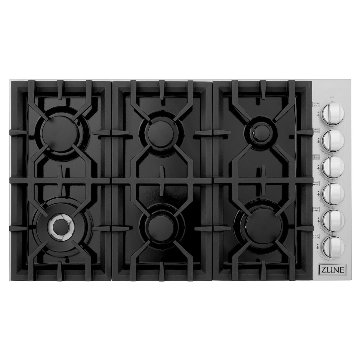 ZLINE - 36 in. Wide 6 Burner Gas Cooktop withPorcelain Top (RC36-PBT) - Black