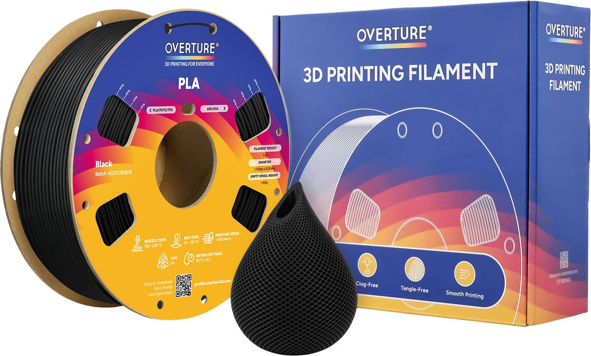 Overture - 1.75 mm PLA 3D Printer Filament - Black