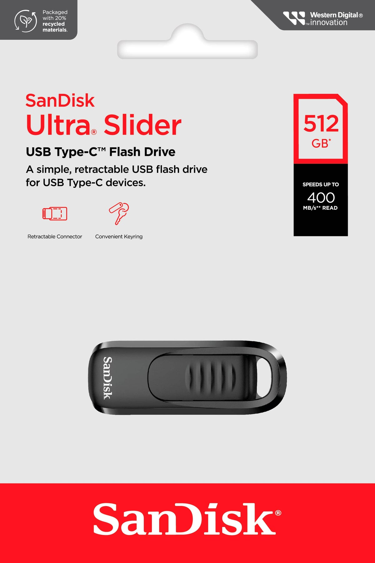 SANDISK - 512GB Ultra Slider USB Type-C Flash Drive - Black