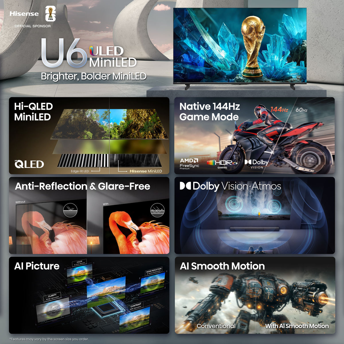 Hisense - 55" Class U6 Series MiniLED QLED UHD 4K HDR Smart Fire TV (2026)